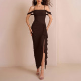 Women Sexy Backless Pleated Irregular Slit Mesh Strap Dress