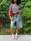 Women Reversible Distressed Washed Denim Shorts