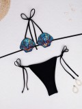 Women Sequined Shell Halter Neck Bikini Swimwear Two-Piece Set