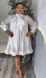 Summer Women's Plus Size Lace Patchwork Long Sleeve Midi Dress