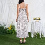 Women Print Summer Sexy Backless Lace-Up Strap Dress