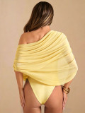 Women Sexy Pleated Slash Shoulder Jumpsuit