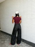 Women Metal Rivet Stitched Five-Pocket Denim Pants