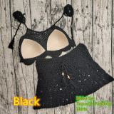 Women Crochet Bikini Tassel Top Beach Skirt Swimwear Set