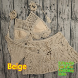 Women Crochet Bikini Tassel Top Beach Skirt Swimwear Set