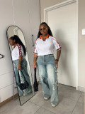 Women Star-Embellished Washed Denim Pants