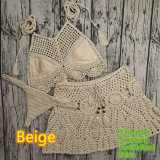 Women Crochet Bikini Tassel Top Beach Skirt Swimwear Set