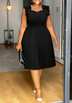 Plus Size Women Summer Elegant Pleated Sleeveless Dress Plus Size Women Summer Elegant Pleated Sleeveless Dress