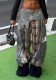 Women Checkered Patchwork Embroidered Denim Pants