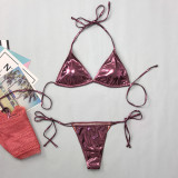 Women Glossy Mesh Cover-Up Sexy Bikini Beach Swimwear Three-Piece