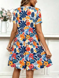 Women Short-Sleeve V-Neck Summer Printed Dress