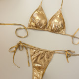 Women Glossy Mesh Cover-Up Sexy Bikini Beach Swimwear Three-Piece