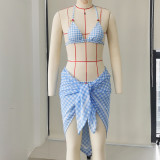 Women Striped Plaid Print Sexy Lace-Up Backless Two-Piece Swimwear