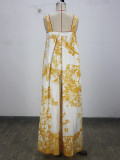 Women Holidays Printed Spaghetti Strap Wide-Leg Jumpsuit