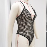 Women Sleeveless Strapless Mesh Hollow-Out Rhinestone One-Piece Swimwear