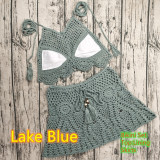 Women Crochet Bikini Tassel Top Beach Skirt Swimwear Set