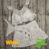 Women Crochet Bikini Tassel Top Beach Skirt Swimwear Set