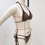 Women Faux Two-Piece Lace-Up Sexy Backless Bikini Two-Piece Swimwear