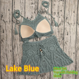 Women Crochet Bikini Tassel Top Beach Skirt Swimwear Set