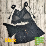 Women Crochet Bikini Tassel Top Beach Skirt Swimwear Set