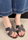 Women's Outdoor Wear Rhinestone Crystal Strap Block Heel Slide Sandals