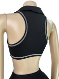 Women Turndown Collar Tank Top and Pleated Skirt Two-Piece Set