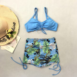 Women Tropical Leaf Print Fluorescent Square Leg Swimwear