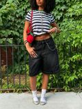 Women Reversible Distressed Washed Denim Shorts