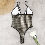 Women Sleeveless Strapless Mesh Hollow-Out Rhinestone One-Piece Swimwear