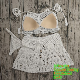 Women Crochet Bikini Tassel Top Beach Skirt Swimwear Set