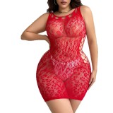 Plus Size Women Leopard Print See-Through Mesh Hollow-Out Sexy Fishnet Bodysuit