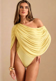 Women Sexy Pleated Slash Shoulder Jumpsuit