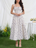 Women Print Summer Sexy Backless Lace-Up Strap Dress