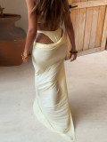 Women Sexy Hollow-Out Halter Neck Jumpsuit and Skirt Two-Piece Set