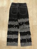 Women Deconstructed Black and Gray Patchwork Frayed Denim Pants