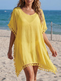 Women's Sexy Loose Fringe Patchwork See-Through Beach Cover-Up Dress