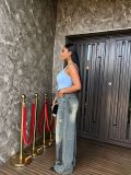 Women Graffiti Splatter Ripped Denim Pants