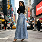 Women Summer Casual Slit Denim Skirt