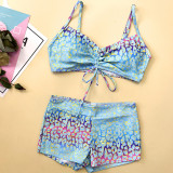 Women Sexy Long-Sleeved Mesh Cover-Up Swimwear Three-Piece