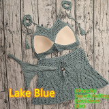 Women Crochet Bikini Tassel Top Beach Skirt Swimwear Set