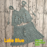 Women Crochet Bikini Tassel Top Beach Skirt Swimwear Set