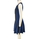 Women's Fashion Button Sleeveless Slim Waist Denim Dress