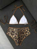 Women's Leopard Sequin Square Leg Bikini Two-Piece Swimsuit