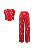 Women's Spring Summer Polka Dot High Waist Loose Slim Fit Straight Leg Wide Leg Long Pants Set
