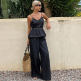 Women's Summer Sleeveless Strap Denim Pants Set