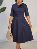 Women's Summer African Chic Elegant Half Sleeve Midi Dress