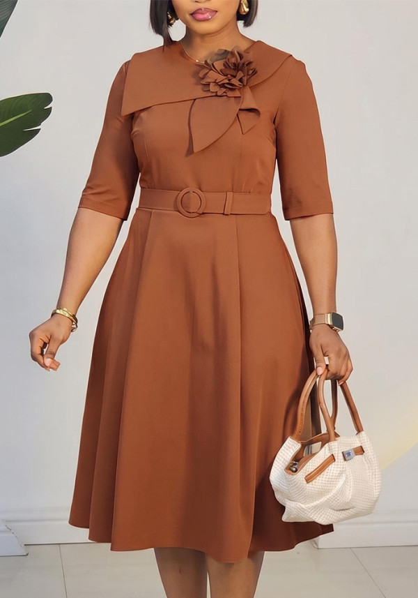 Women's Summer African Chic Elegant Half Sleeve Midi Dress