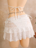 Women's Holidays Floral Embroidery Bikini Beach Skirt Three-Piece Swimsuit