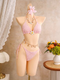 Women's Holidays Floral Embroidery Bikini Beach Skirt Three-Piece Swimsuit