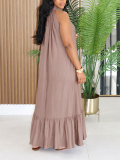 Women's Summer Holidays Sleeveless Solid Color Turndown Collar Ruffle Maxi Dress